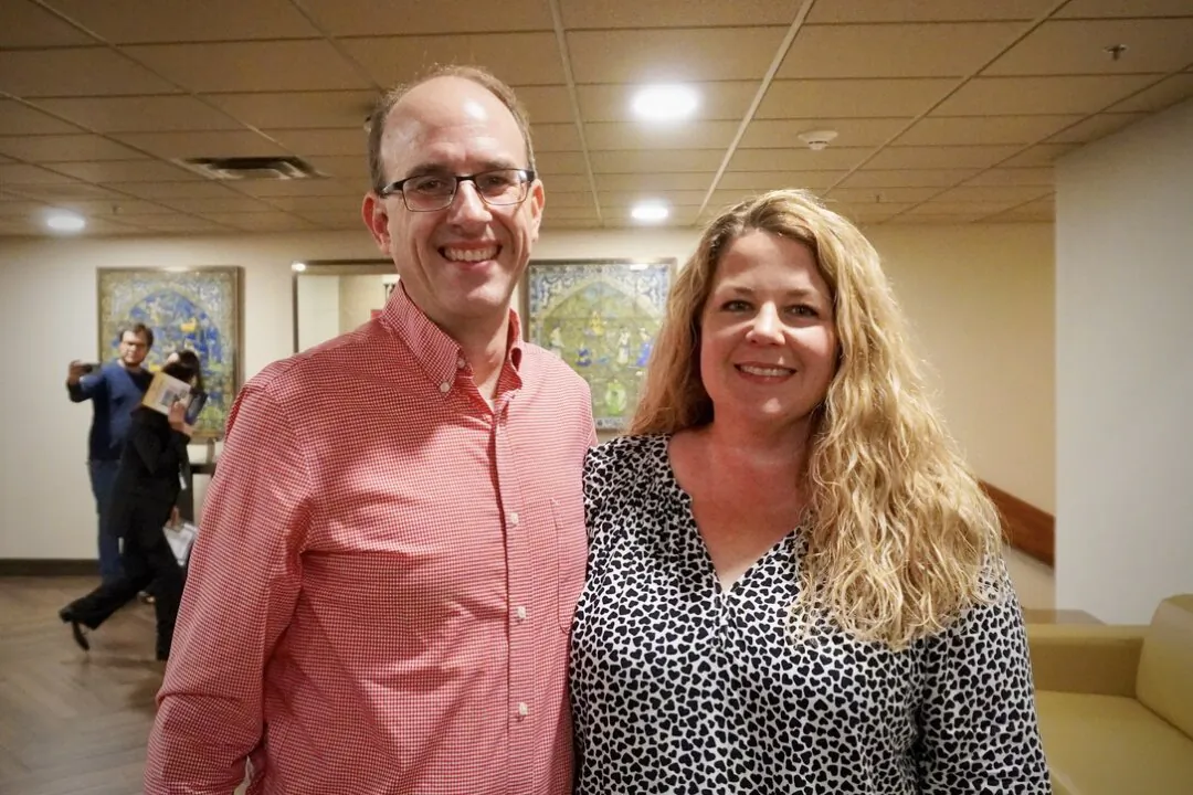 Brandon Boatcallie and his wife Heather Boatcallie enjoyed Shen Yun Performing Arts at the Rudder Auditorium in College Station, Texas, on Feb. 4, 2025. (Sonia Wu/The Epoch Times)