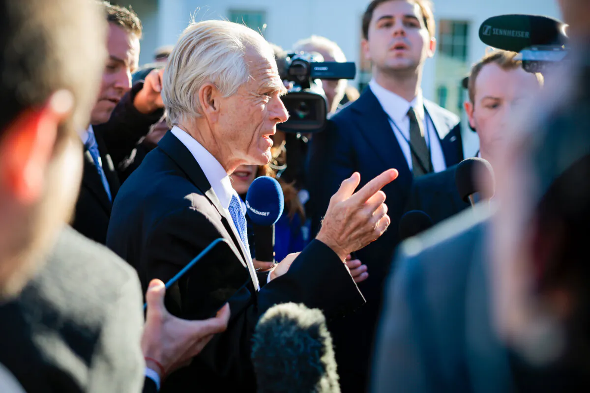 Peter Navarro, senior White House trade adviser, talks to reporters outside the White House on Feb. 4, 2025. (Chip Somodevilla/Getty Images)