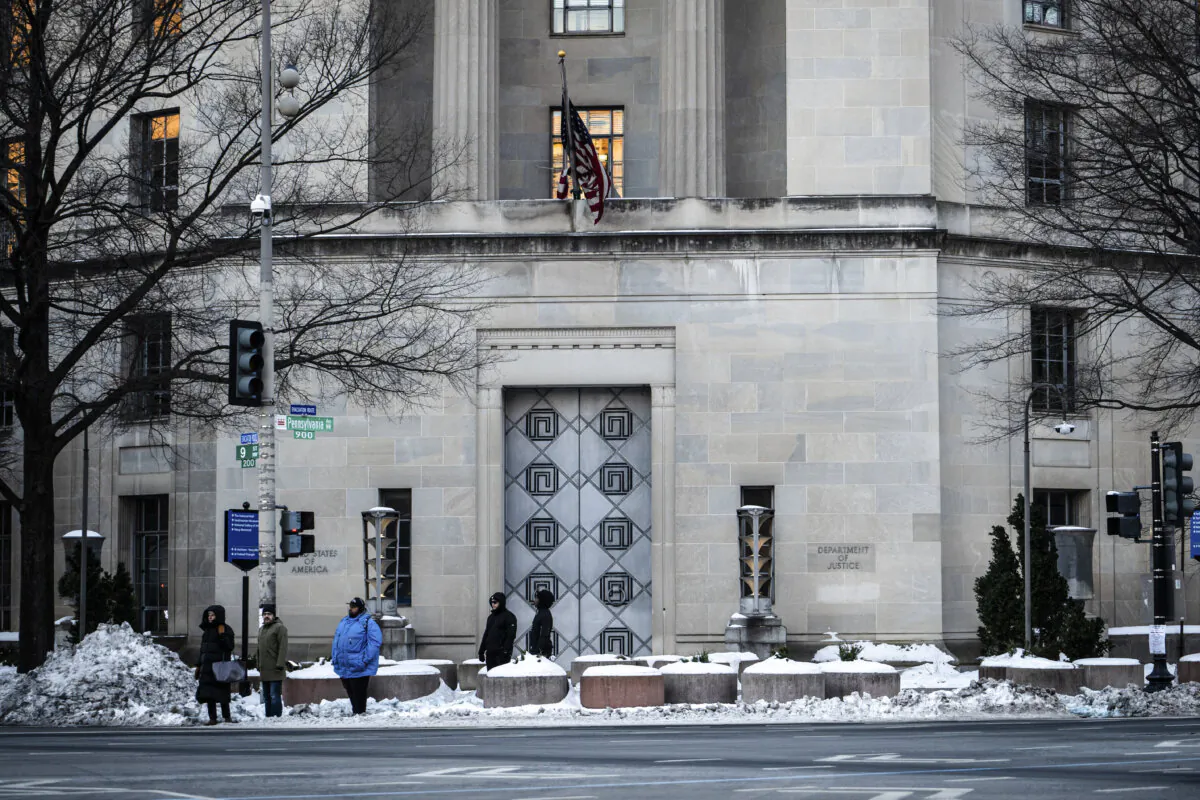 The Department of Justice (DOJ) in Washington on Jan. 9, 2025. (Madalina Vasiliu/The Epoch Times)