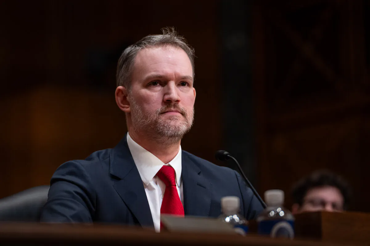 Then-nominee for the U.S. Trade Representative, Jamieson Greer, testifies before the Senate Committee on Finance on Capitol Hill in Washington on Feb. 6, 2025. (Madalina Vasiliu/The Epoch Times)