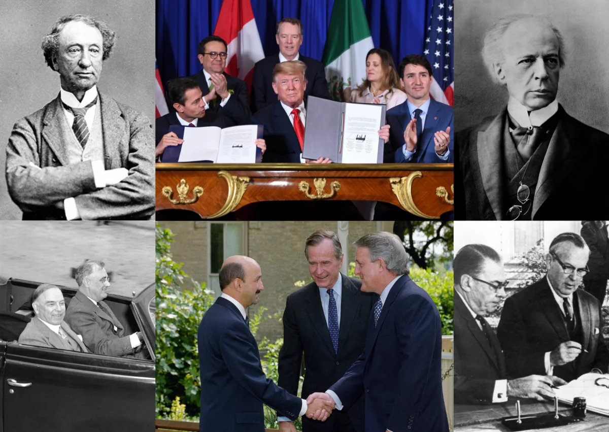 From before Confederation to the present day, trade between the two nations has seen constant change. (The Epoch Times; Getty Images; The Canadian Press; AP)