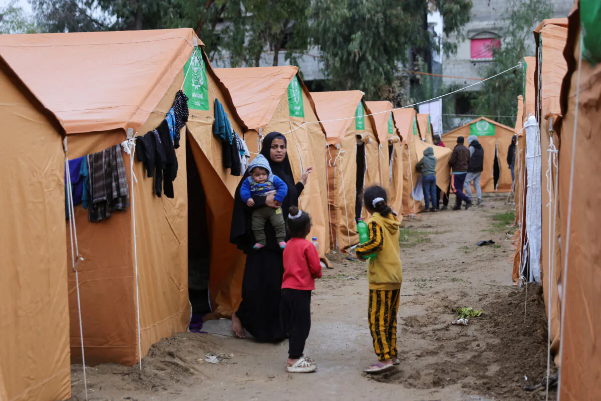 Displaced Palestinian families take refuge in tents installed near their damaged homes in Jabalia during a truce in the war between Israel and Hamas, in the northern Gaza Strip on Feb. 6, 2025. (Bashar Taleb/AFP)