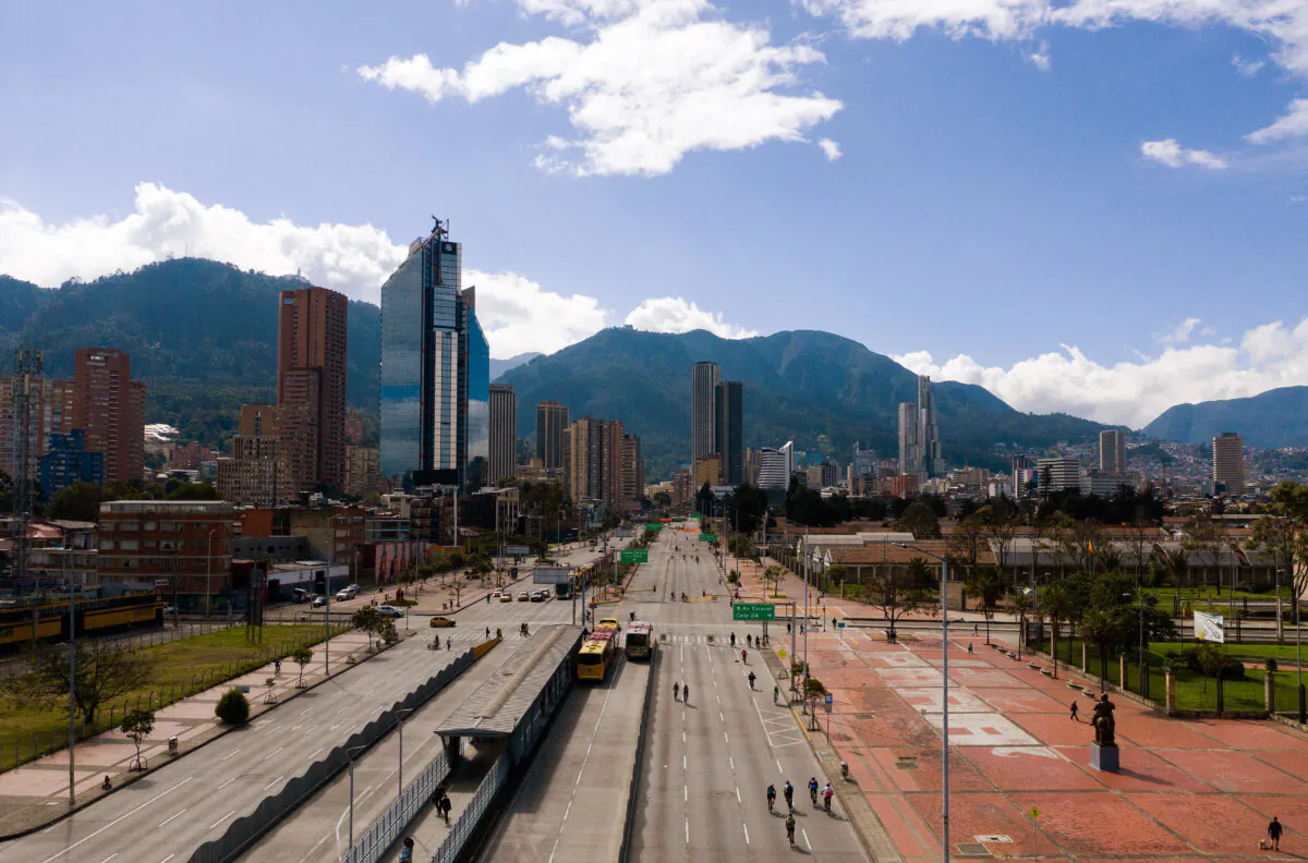 Aerial view of the empty El Dorado Avenue during the car-free day in Bogota, Colombia, on Feb. 6, 2025. (Alejandro Martinez/AFP via Getty Images)