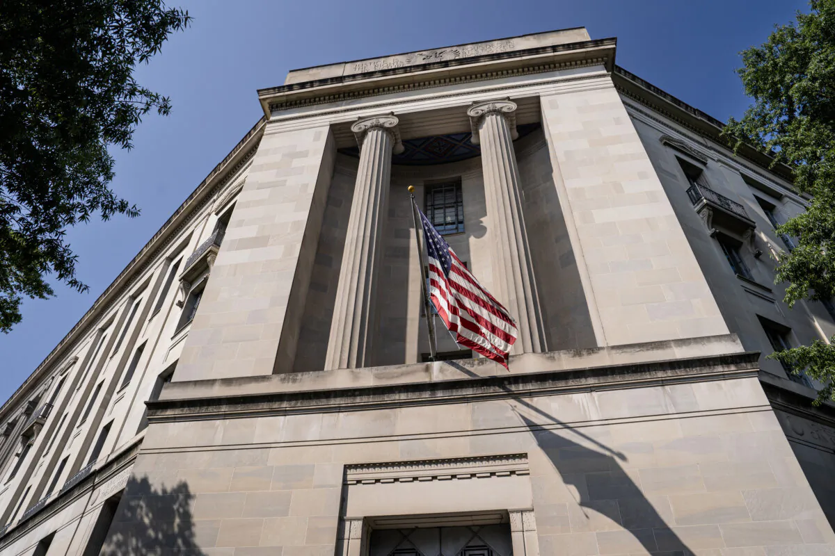 The Department of Justice (DOJ) in Washington on July 29, 2024. (Madalina Vasiliu/The Epoch Times)