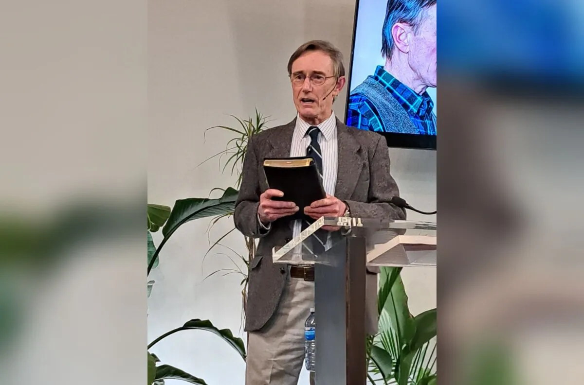 Dr. Charles Hoffe speaks at the White Rock Seventh-Day Adventist Church on March 2, 2024. (Jeff Sandes/The Epoch Times)