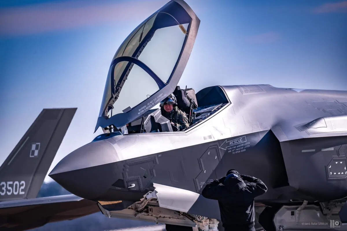 A Polish pilot prepares to fly an F-35 Lightning II fighter jet dubbed a "Husarz," at Ebbing Air National Guard Base in Fort Smith, Ark., on Jan. 31, 2025. (Courtesy of Polish Ministry of Defense/Flickr)