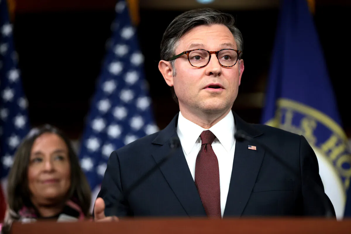 House Speaker Mike Johnson (R-La.) speaks at a press conference at the U.S. Capitol on Feb. 5, 2025. (Win McNamee/Getty Images)