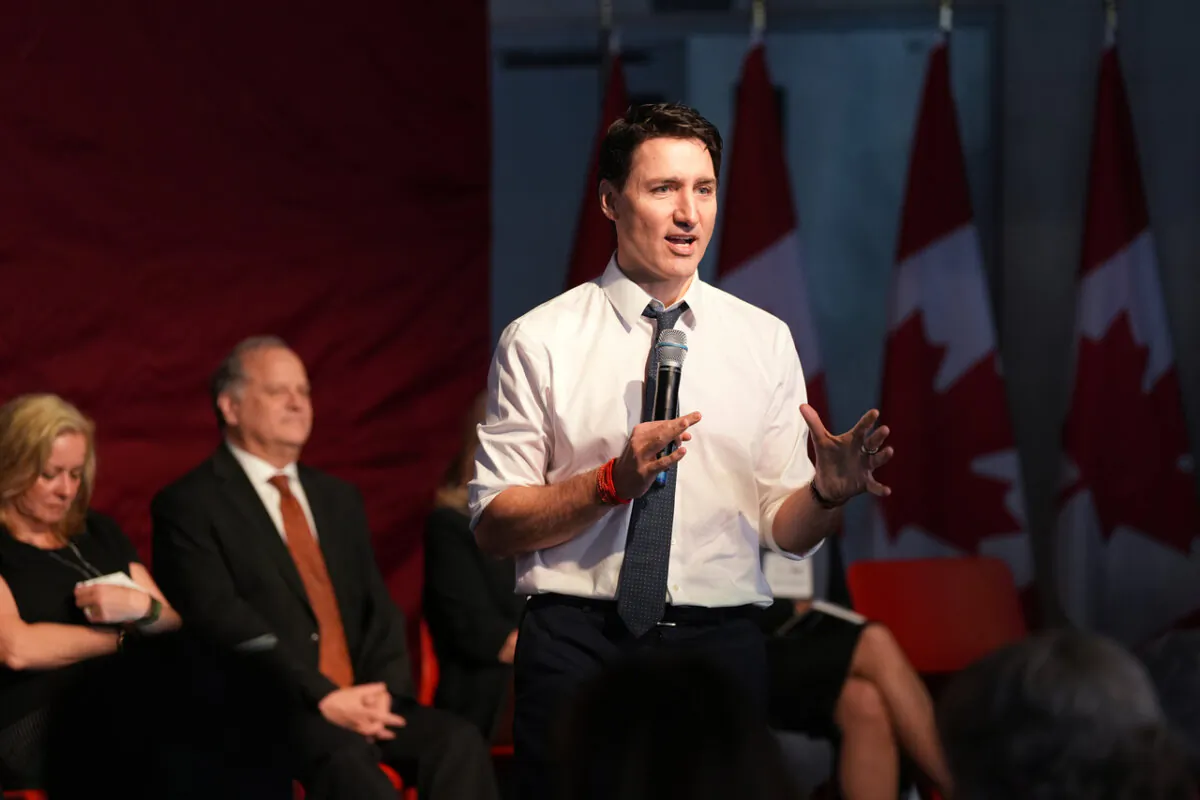 Prime Minister Justin Trudeau addresses a Canada-U.S. economic summit in Toronto, on Feb.7, 2025. (The Canadian Press/Frank Gunn)