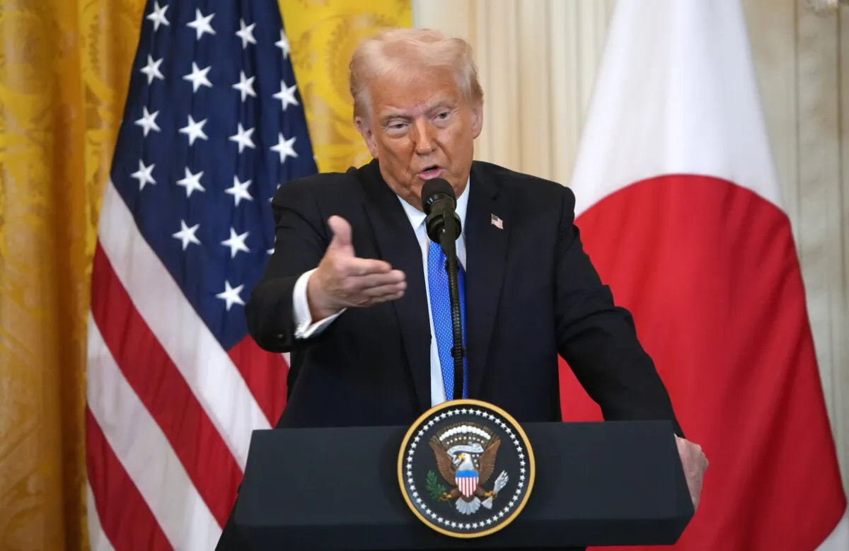 President Donald Trump speaks during a press conference at the White House in Washington on Feb. 7, 2025. (Andrew Harnik/Getty Images)