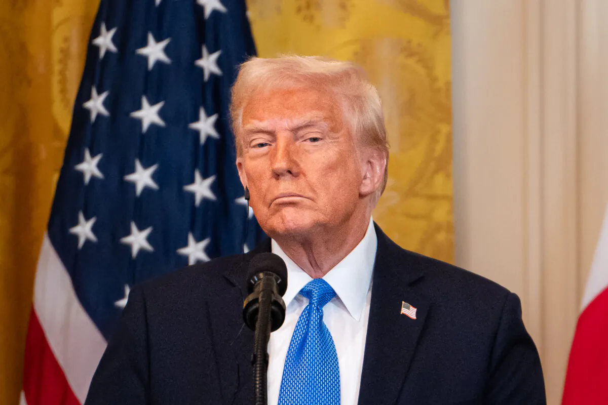 President Donald Trump during a news conference in the East Room of the White House on Feb. 7, 2025. (Madalina Vasiliu/The Epoch Times)