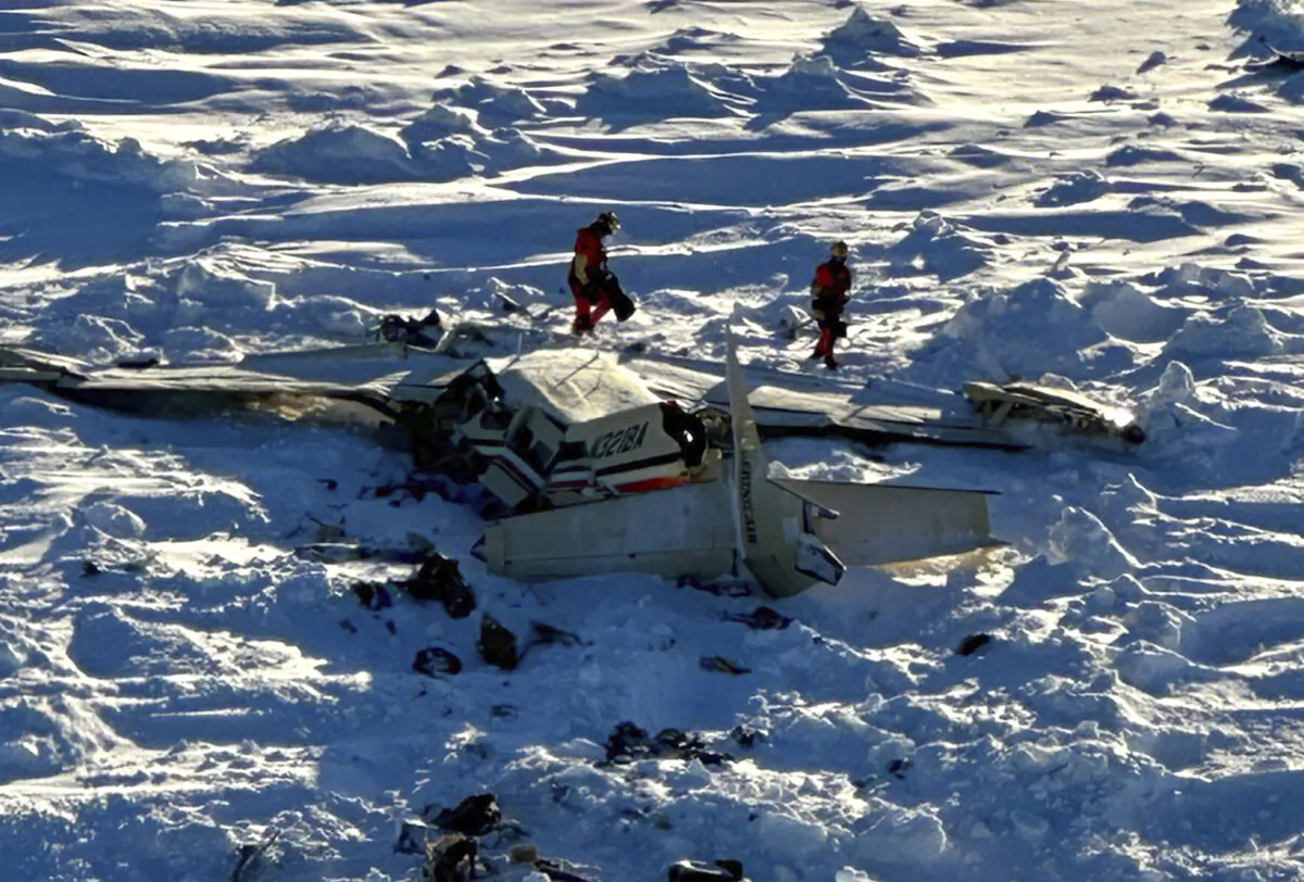A small commuter plane that crashed in western Alaska on a flight that was bound for the hub community of Nome, Alaska, on Feb. 7, 2025. (U.S. Coast Guard via AP)