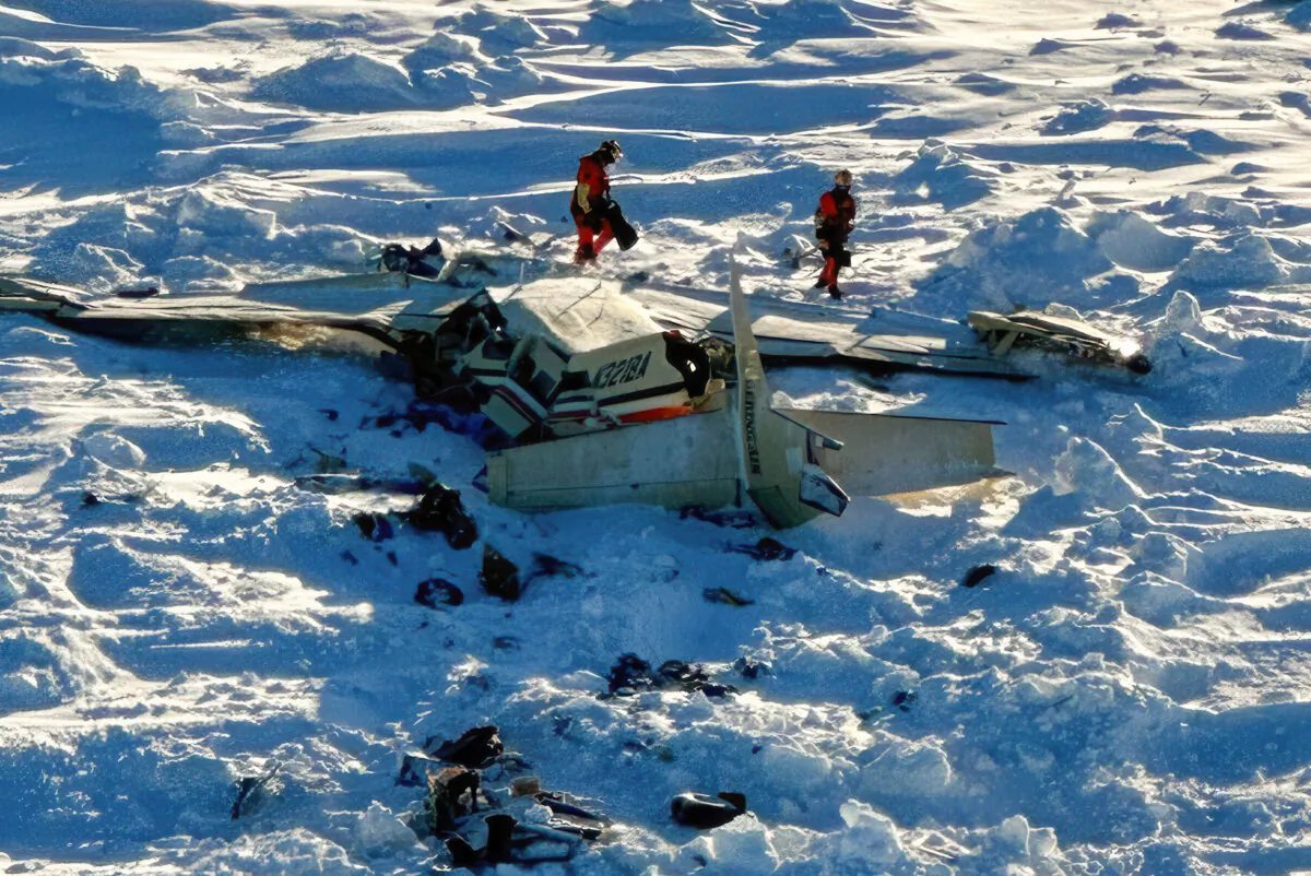 A small commuter plane that crashed in western Alaska on a flight that was bound for the hub community of Nome, on Feb. 7, 2025. (U.S. Coast Guard via AP)