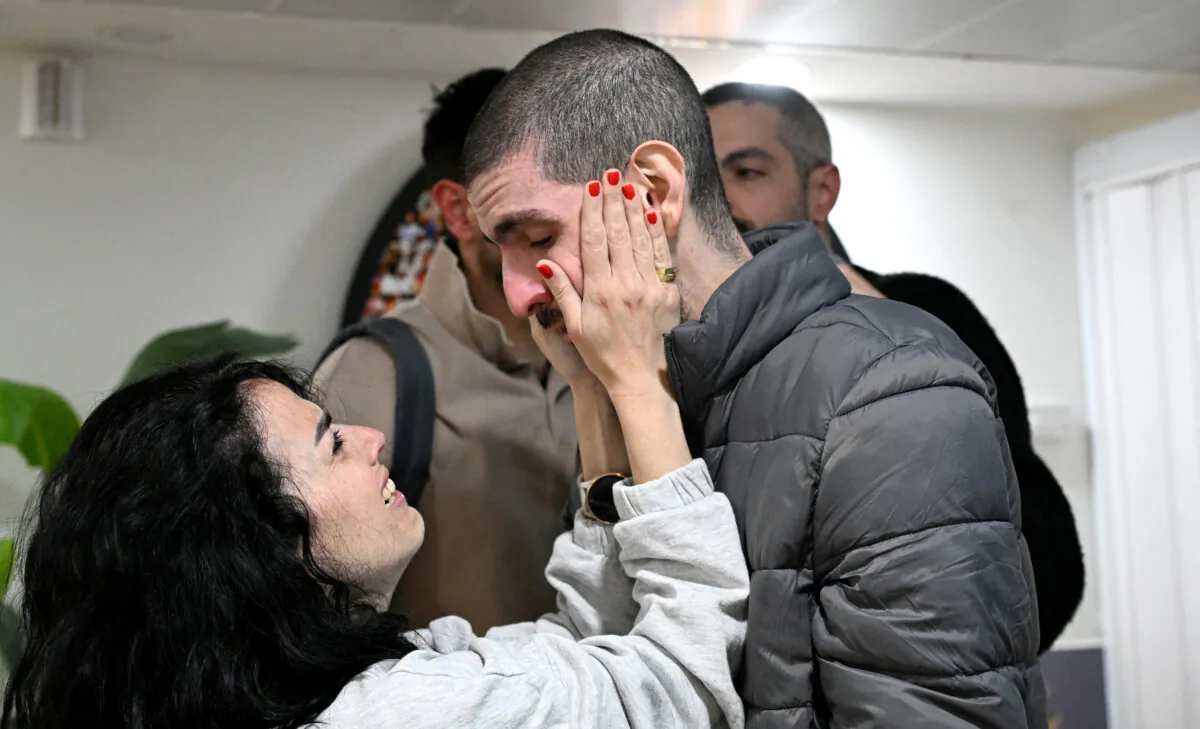 Released hostage Or Levy at the Sheba Medical Center in Ramat Gan, Israel, on Feb. 8, 2025. (Haim Zach/GPO/Handout via Reuters)
