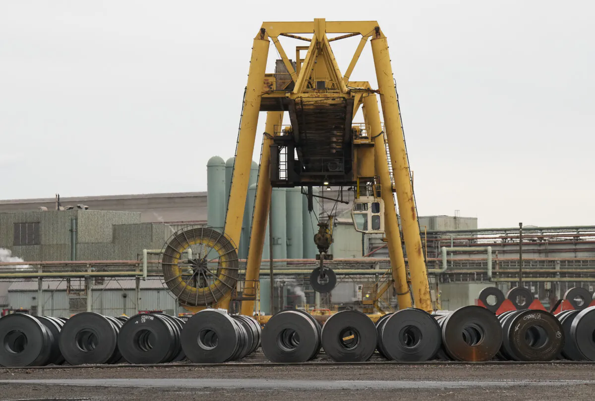 Coils of rolled steel are shown at the ArcelorMittal Dofasco facility in Hamilton, Ont., on Oct. 13, 2022. (The Canadian Press/Nathan Denette) 