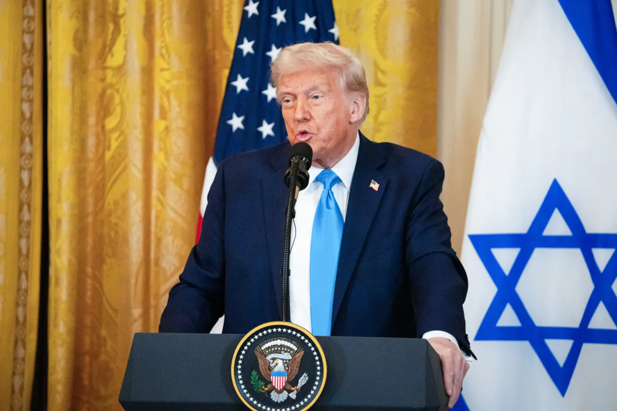 President Donald Trump speaks during a press conference at the White House in Washington on Feb. 4, 2025. (Madalina Vasiliu/The Epoch Times)