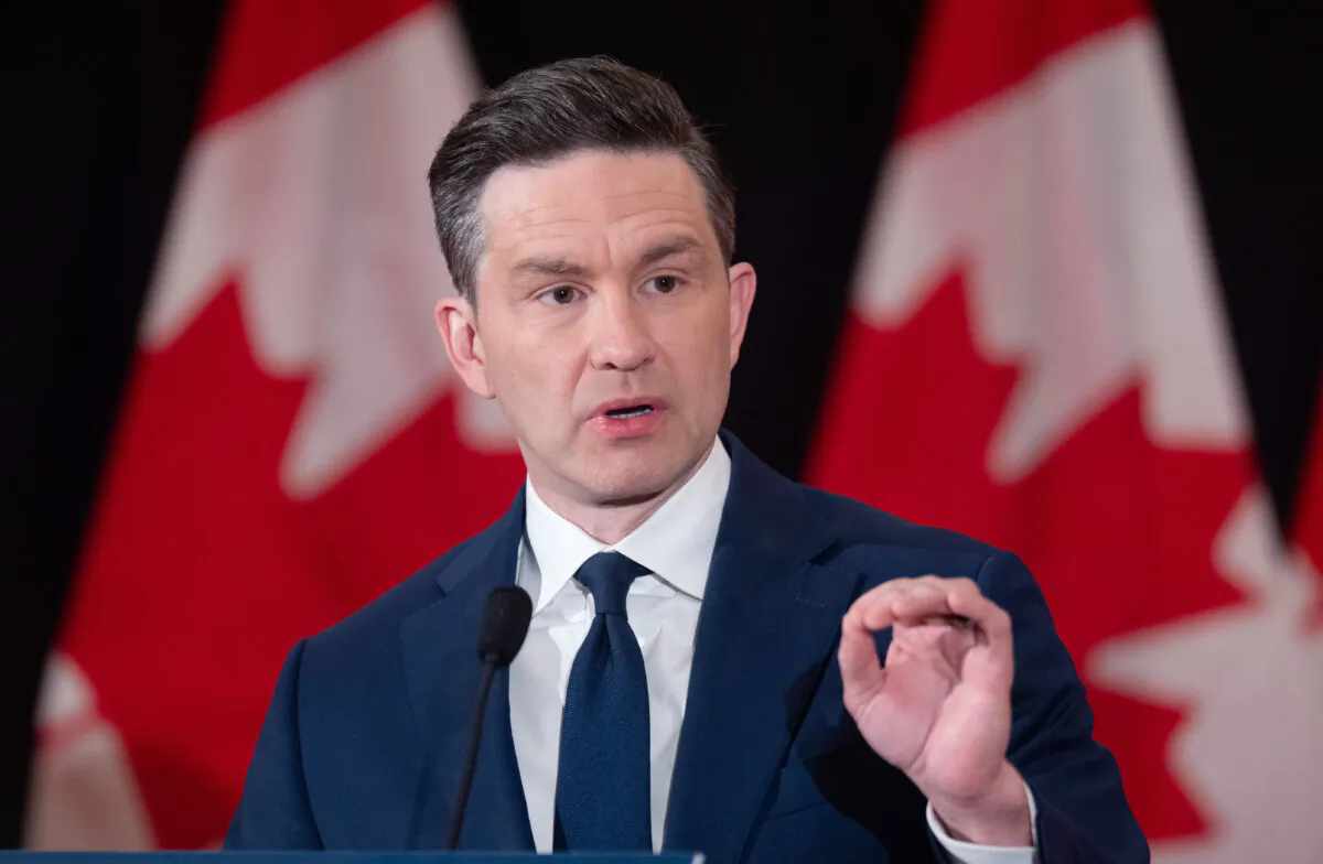 Conservative Leader Pierre Poilievre speaks with reporters during a news conference in Ottawa on Jan. 9, 2025. (The Canadian Press/Adrian Wyld)