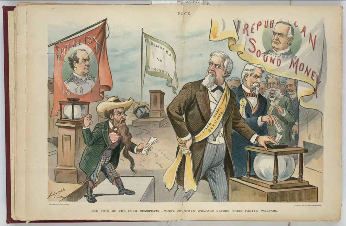 A political cartoon by Louis Dalrymple in Puck depicting Sound Money Democrats voting Republican. (Public Domain)