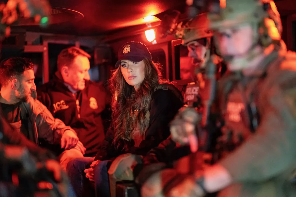 Homeland Security Secretary Kristi Noem rides with Department of Homeland Security law enforcement to arrest criminal aliens in New York City on Jan. 28, 2025. (U.S. Department of Homeland Security/ Tia Dufour)