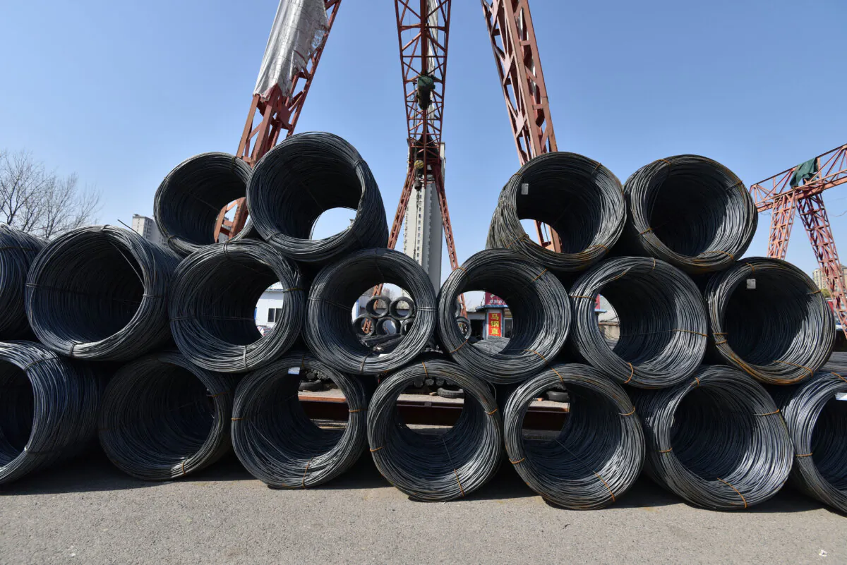 Rolls of steel are seen at a steel market in Fuyang, Anhui Province, China, on Feb. 10, 2025. (AFP via Getty Images)