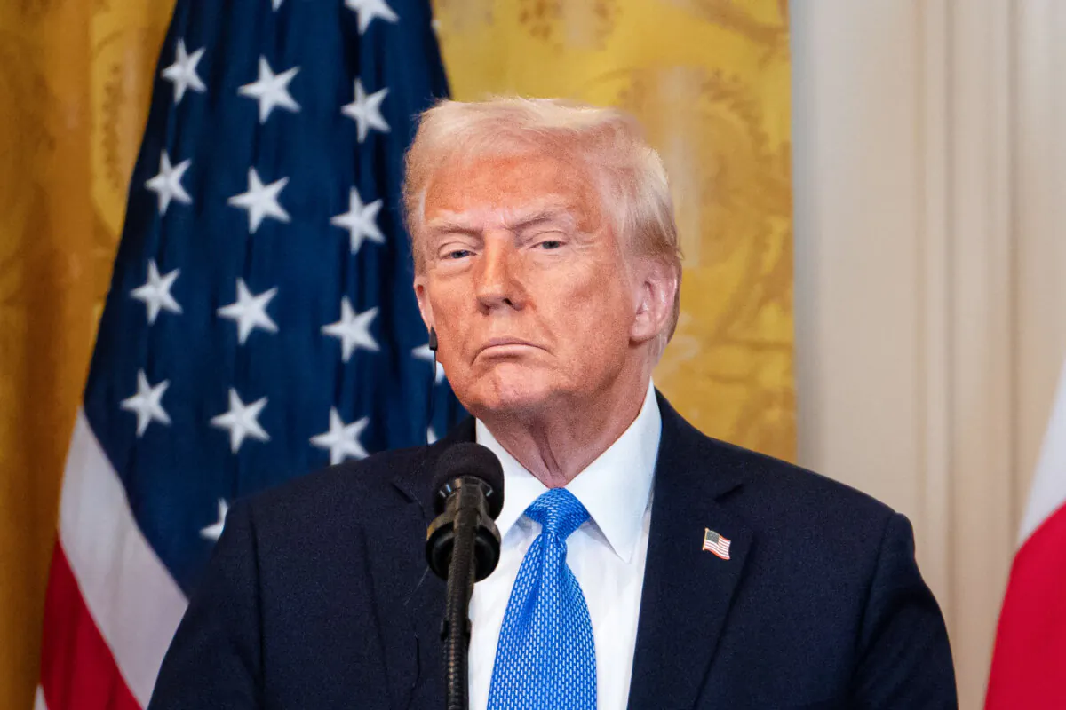 President Donald Trump during a press conference at the East Room of the White House on Feb. 7, 2025. (Madalina Vasiliu/The Epoch Times)