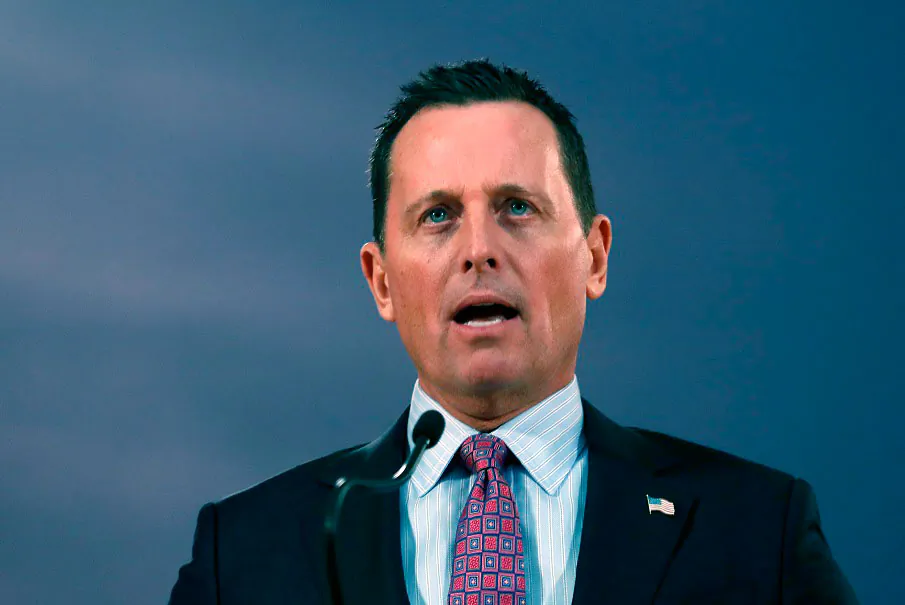 U.S. President Donald Trump's envoy for the Kosovo-Serbia dialogue, Ambassador Richard Grenell speaks during a press conference after a meeting with Serbian President Aleksandar Vucic in Belgrade, Serbia, Friday, Jan. 24, 2020. Grenell is meeting Serbian President Vucic in order to move the dialogue and normalize relations between the two sides.(AP Photo/Darko Vojinovic)