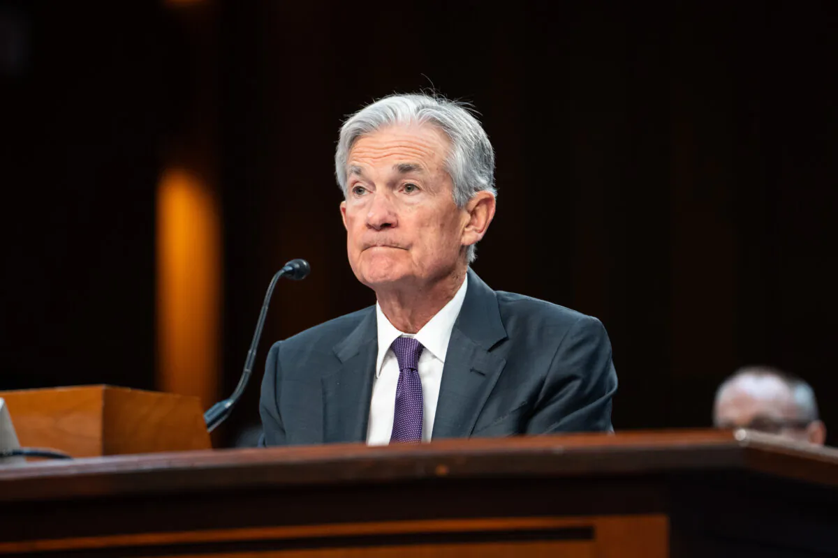Federal Reserve Chairman Jerome Powell testifies before the Senate Committee on Banking, Housing, and Urban Affairs in Washington on Feb. 11. (Madalina Vasiliu/The Epoch Times)