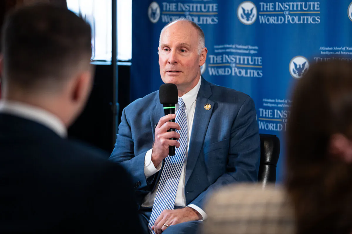 Chairman of the House Select Committee on the Chinese Communist Party (CCP) Rep. John Moolenaar speaks during an event in Washington on Feb. 11, 2025. (Madalina Vasiliu/The Epoch Times)