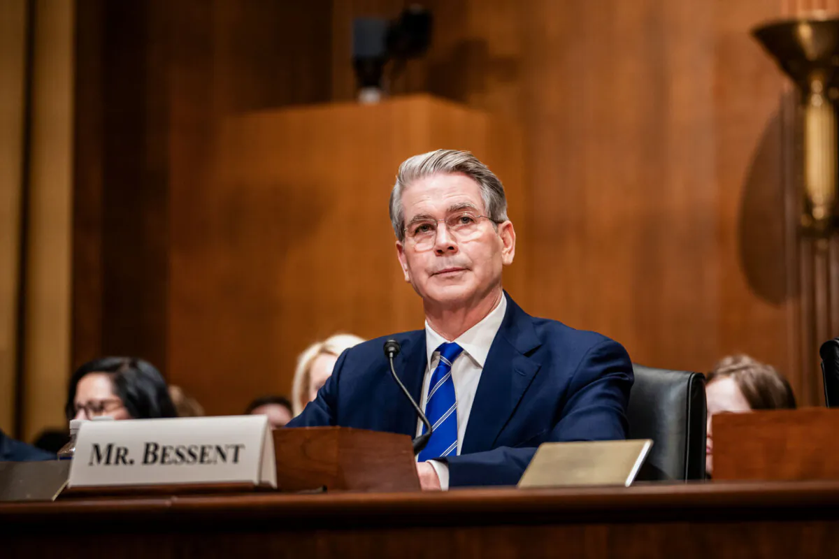 Then-Treasury Sectretary nominee Scott Bessent testifies before the Senate Committee on Finance at the U.S. Capitol on Jan. 16, 2025. (Madalina Vasiliu/The Epoch Times)