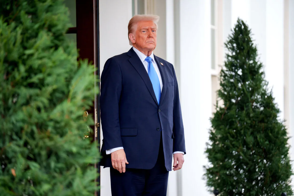 President Donald Trump watches as Jordan's King Abdullah II bin Al-Hussein departs following a meeting at the White House on Feb. 11, 2025. (Andrew Harnik/Getty Images)