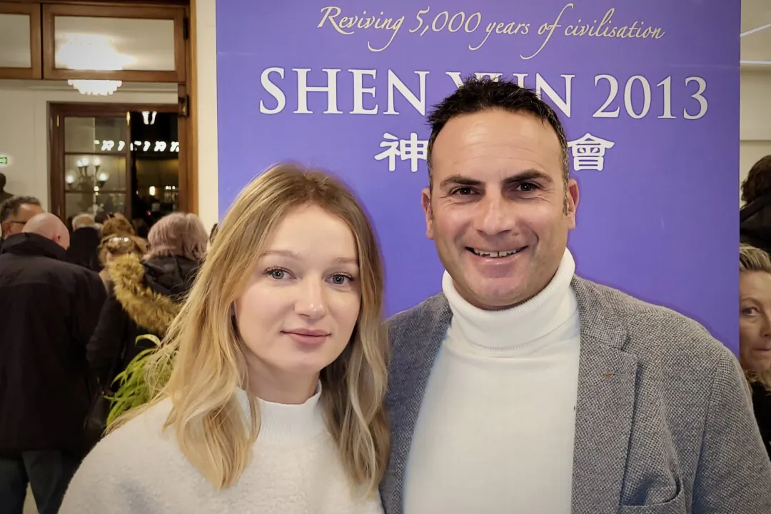 Filippo Lamberti Ferrari and his partner at the Shen Yun Performing Arts performance at Teatro dell’Opera di Roma on Feb. 2, 2025. (Massimo Marcon/The Epoch TImes)