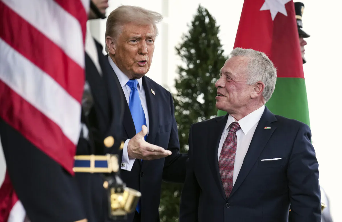 President Donald Trump greets Jordan's King Abdullah II bin Al-Hussein (R) as he arrives at the White House on Feb. 11, 2025. (Andrew Harnik/Getty Images)