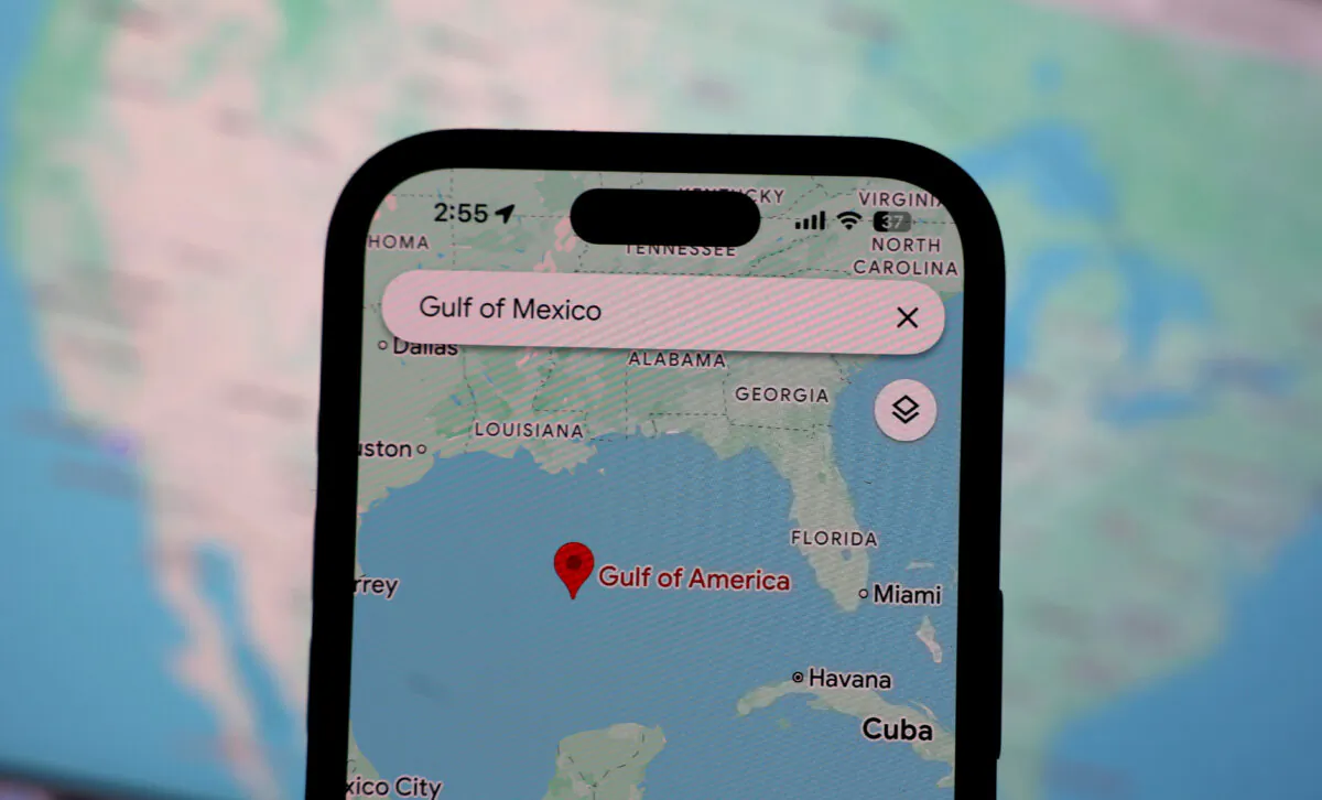 An updated Google map shows the Gulf of America, in a photo illustration taken in San Anselmo, Calif., on Feb. 10, 2025. (Justin Sullivan/Getty Images)