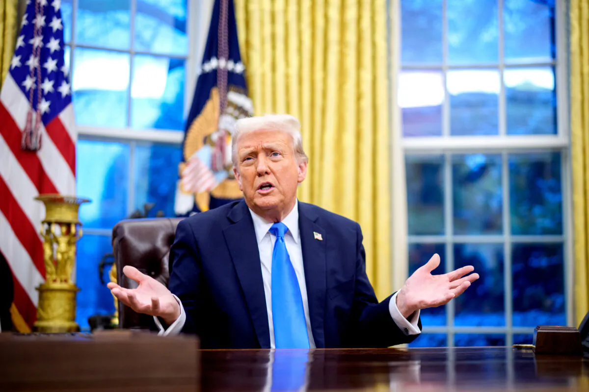 President Donald Trump speaks during an executive order signing in the Oval Office at the White House on Feb. 11, 2025. (Andrew Harnik/Getty Images)