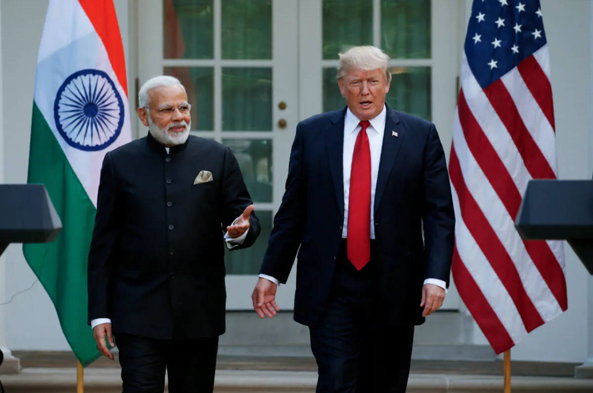 President Donald Trump arrives for a joint news conference with Indian Prime Minister Narendra Modi in the Rose Garden of the White House, on June 26, 2017. (Kevin Lamarque/Reuters)