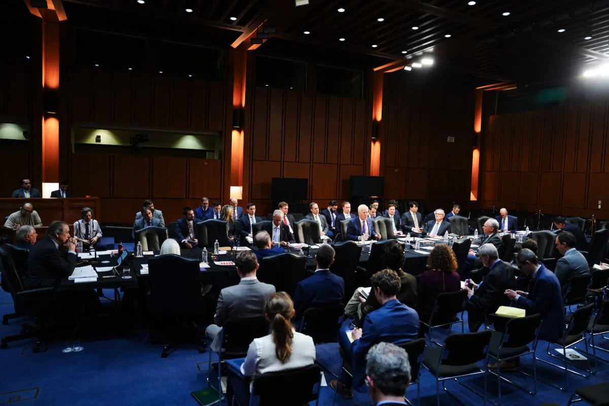 Senate Budget Committee Chairman Lindsey Graham and other senators  meet on Capitol Hill on Feb. 12. (Madalina Vasiliu/The Epoch Times)
