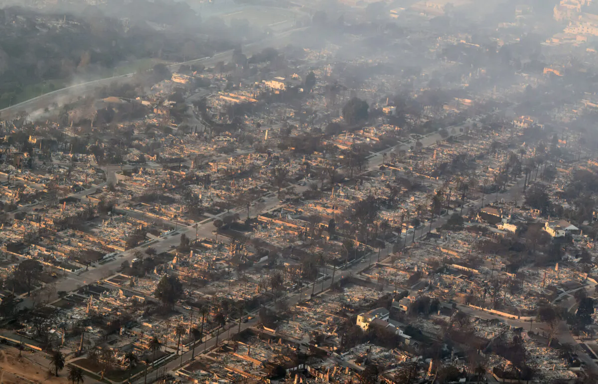 Burned homes are seen from above in the wake of the Palisades fire near the Pacific Palisades neighborhood of Los Angeles on Jan. 9, 2025. (Josh Edelson/AFP via Getty Images)