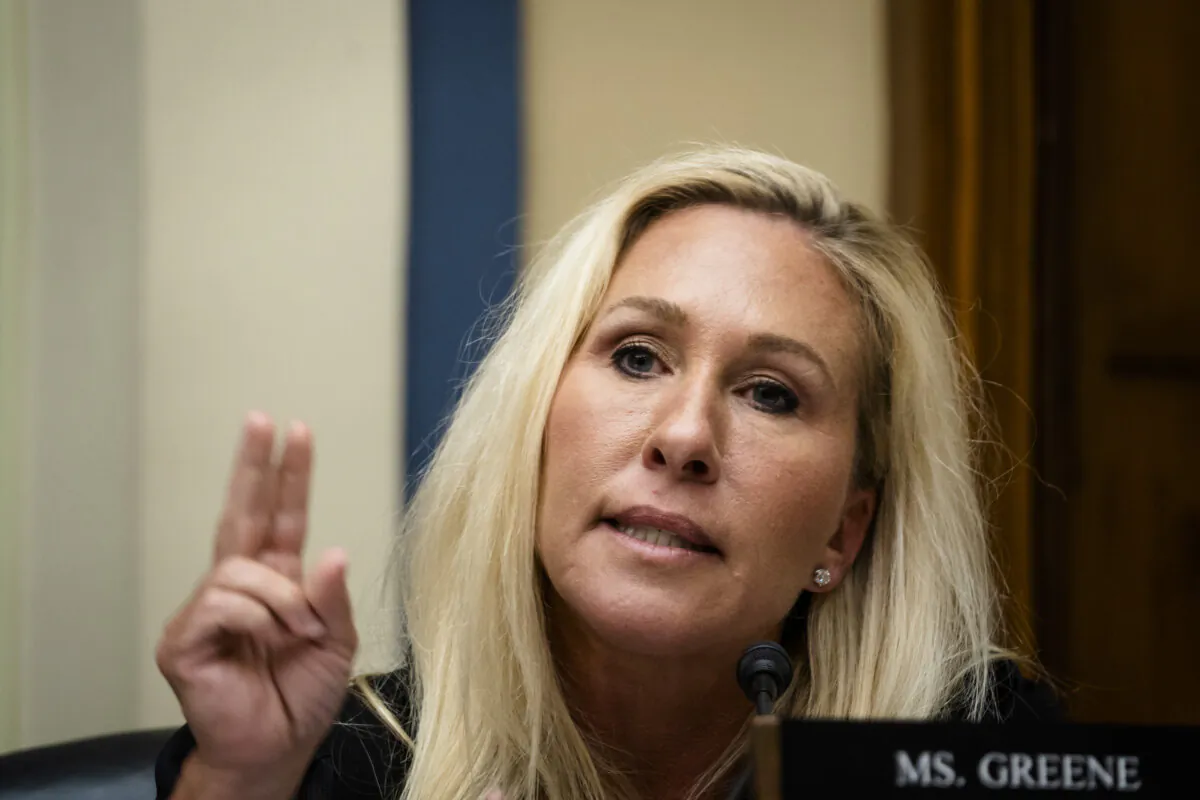 Rep. Marjorie Taylor Greene (R-Ga.) speaks at a hearing in Washington on June 3, 2024. (Madalina Vasiliu/The Epoch Times)