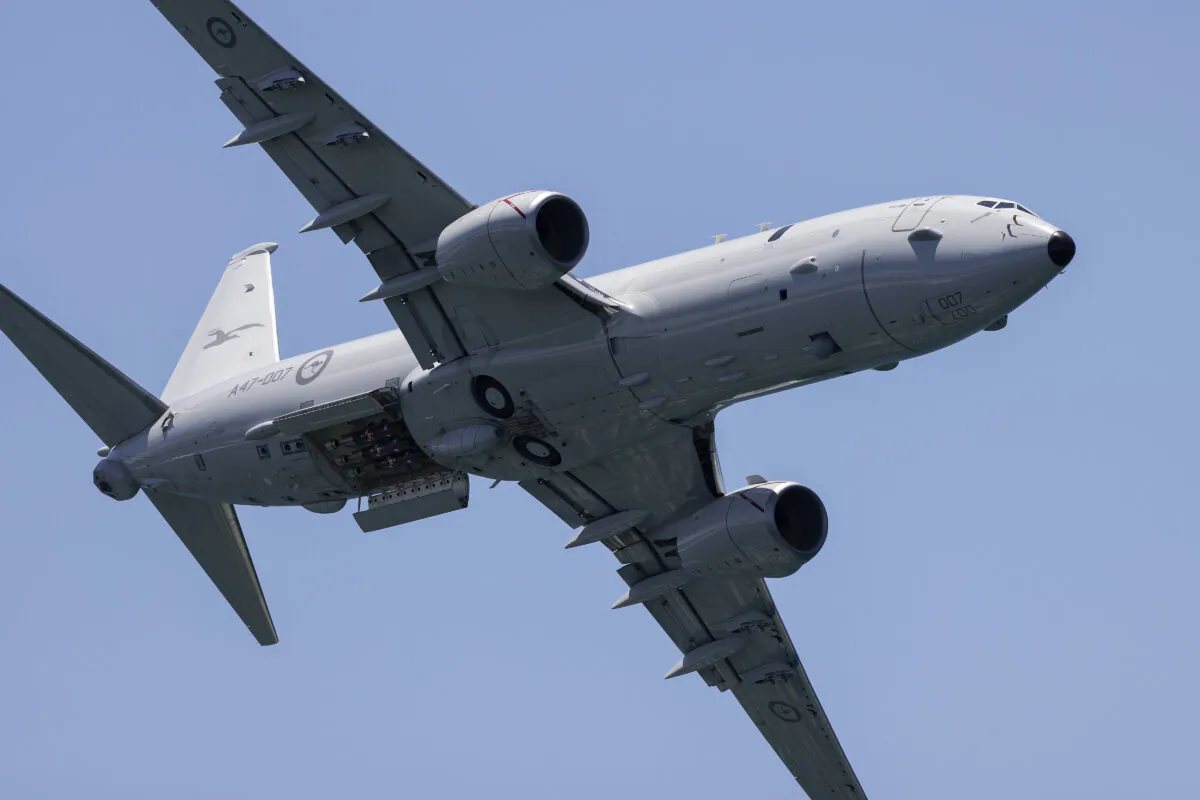 An Air Force P-8 Poseidon aircraft performs a handling display at Nobby's Beach during the Newcastle Williamtown Air Show in 2023. (Courtesy Australian Department of Defence.)