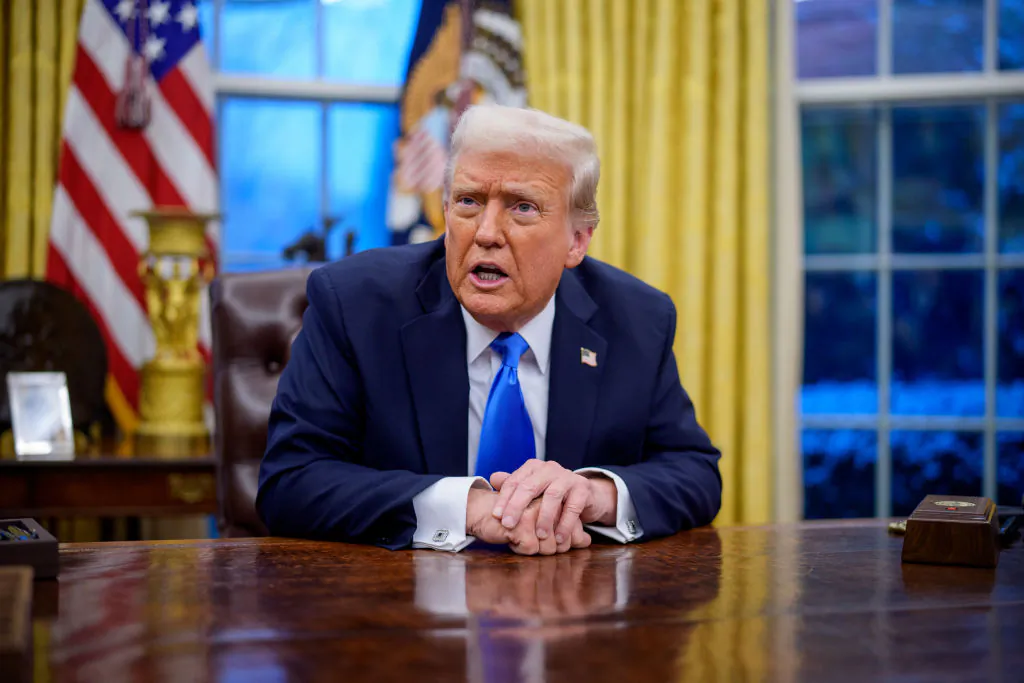 President Donald Trump speaks while signing executive orders in the Oval Office on Feb. 11, 2025. (Andrew Harnik/Getty Images)