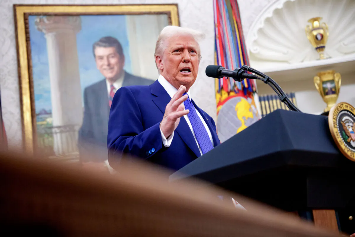 President Donald Trump speaks in the Oval Office at the White House on Feb. 12, 2025. (Andrew Harnik/Getty Images)
