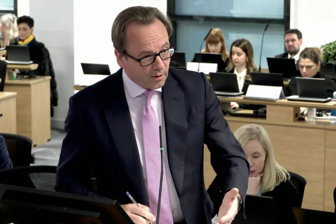 Screen grab from the UK COVID-19 Inquiry live stream of Counsel to the Inquiry Hugo Keith, KC, at Dorland House in London on Dec. 6, 2023. (UK COVID-19 Inquiry/PA Wire)