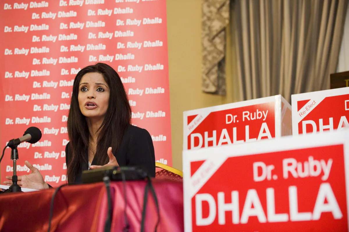 Ruby Dhalla, Liberal candidate for Brampton-Springdale, holds a news conference in Brampton, Ont., on April 27, 2011. (The Canadian Press/Aaron Vincent Elkaim)