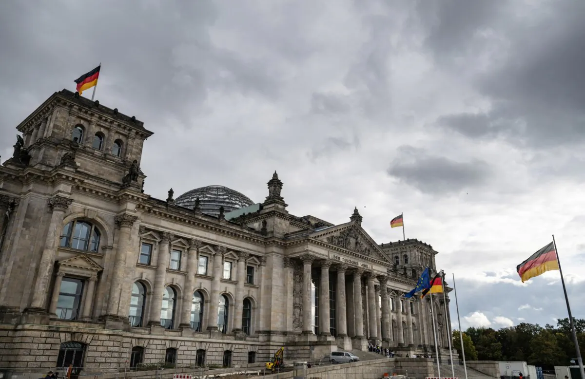 Clouds gather over the Reichstag building which houses Germany's Bundestag lower house of parliament in Berlin on Oct. 10, 2024. (John MacDougall/AFP via Getty Images)