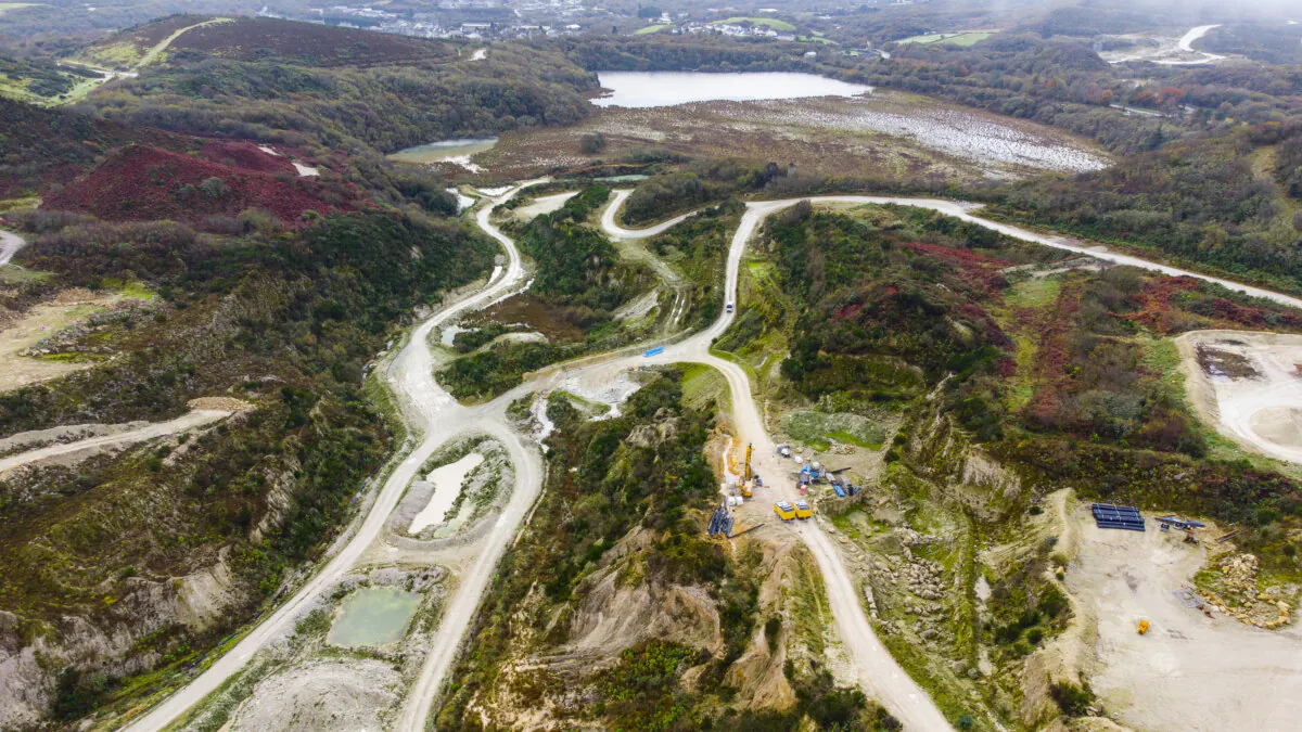 Aerial view of a lithium mine in St. Austell, Cornwall in England on Nov. 11, 2024. (Hugh Hastings/Getty Images)