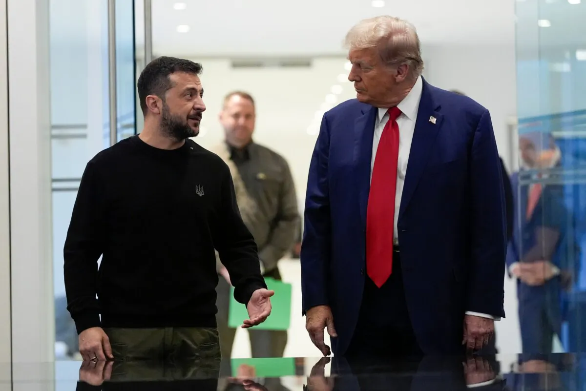 President-elect Donald Trump with Ukraine’s President Volodymyr Zelenskyy in New York, on Sept. 27, 2024. (Julia Demaree Nikhinson/AP)
