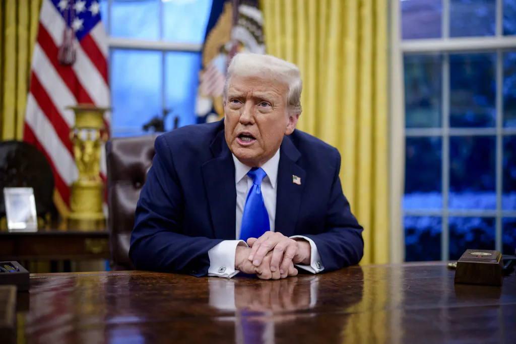 U.S. President Donald Trump speaks during an executive order signing in the Oval Office at the White House on Feb. 11, 2025, in Washington. (Andrew Harnik/Getty Images)