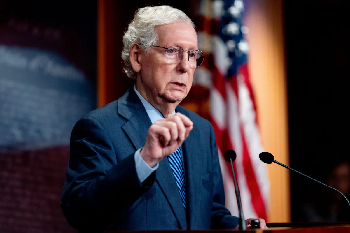 Senate Minority Leader Mitch McConnell (R-KY) speaks at a news conference on Capitol Hill in Washington, DC, on April 23, 2024. (Andrew Harnik/Getty Images)