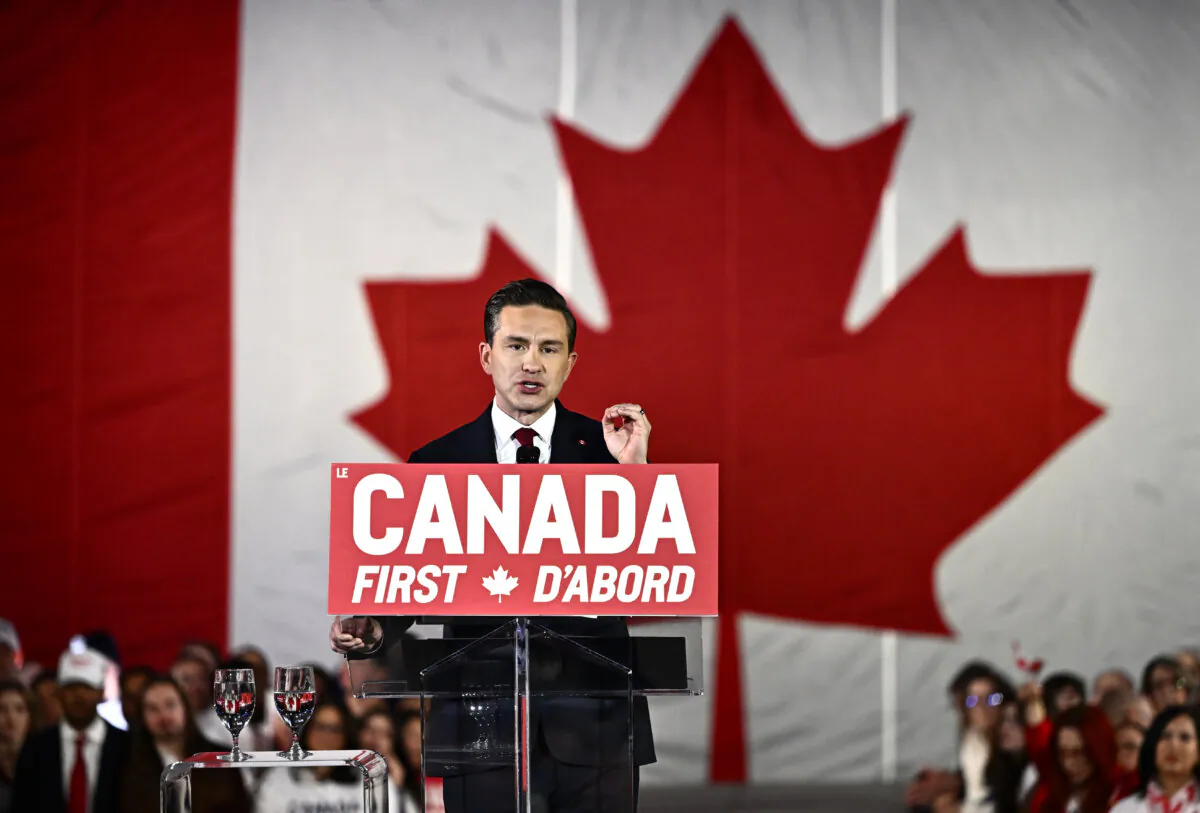 Conservative Leader Pierre Poilievre speaks at his Canada First rally in Ottawa on Feb. 15, 2025. (The Canadian Press/Justin Tang)