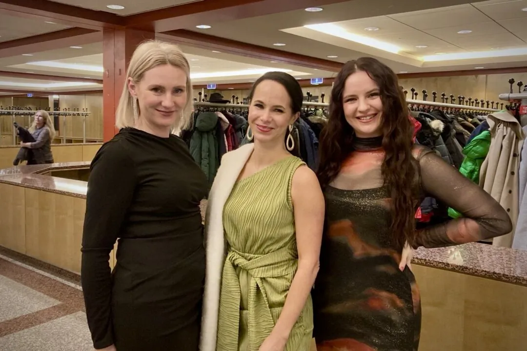 (L–R) Elvira Greber, Nina Teza, and Jessica Frei enjoyed Shen Yun  at the Jahrhunderthalle Frankfurt in Germany on Feb. 7, 2025. (The Epoch Times)