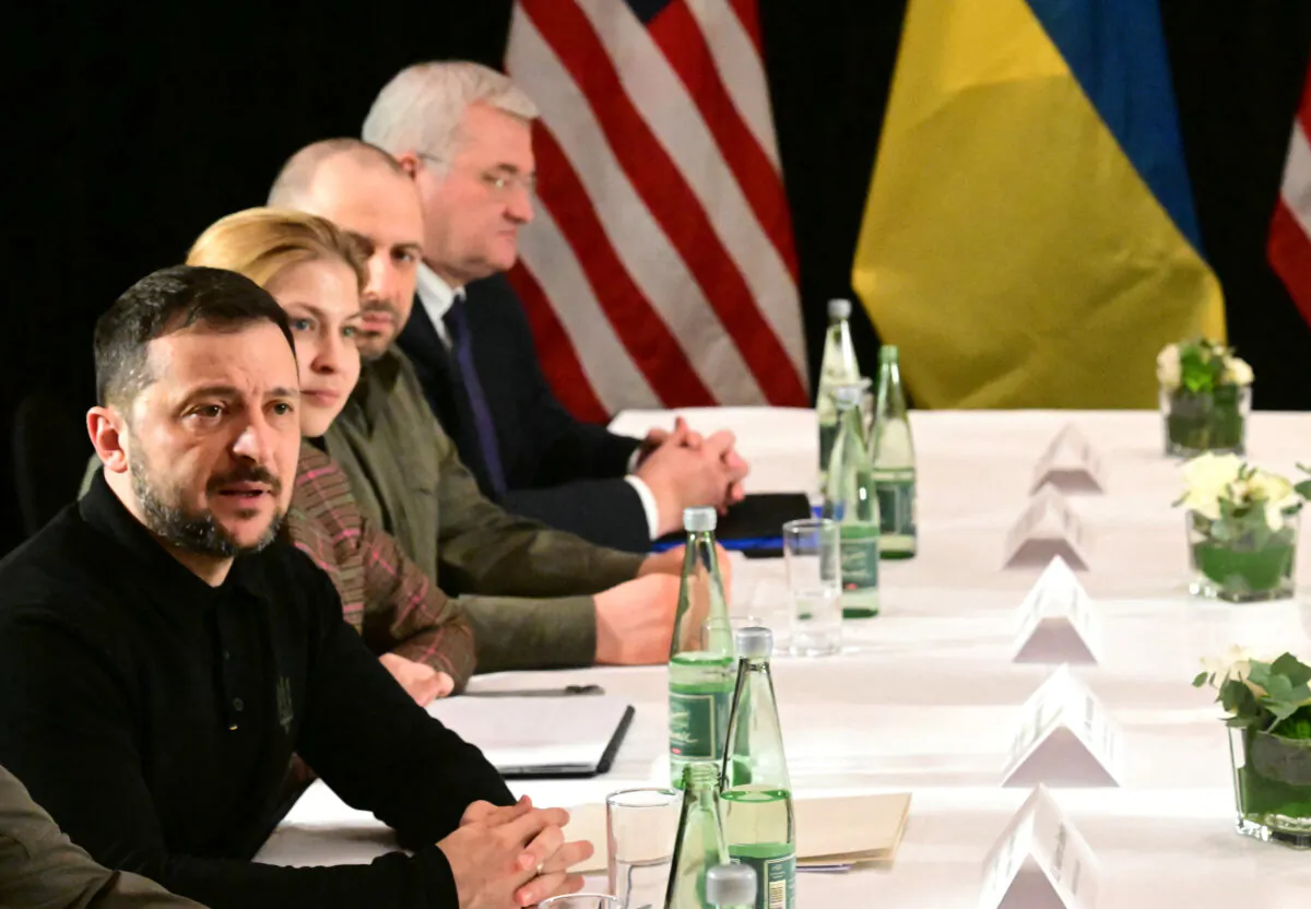 Ukrainian President Volodymyr Zelenskyy (L) meets U.S. Vice President and U.S. Secretary of State on the sidelines of the 61st Munich Security Conference (MSC) in Munich, southern Germany, on Feb. 14, 2025. (Tobias Schwarz/AFP via Getty Images)